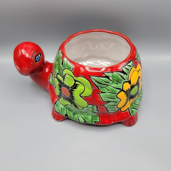 Mexican Talavera Turtle Planter Pot Hand Painted Ceramic Colorful Floral Design - Picture 5 of 16
